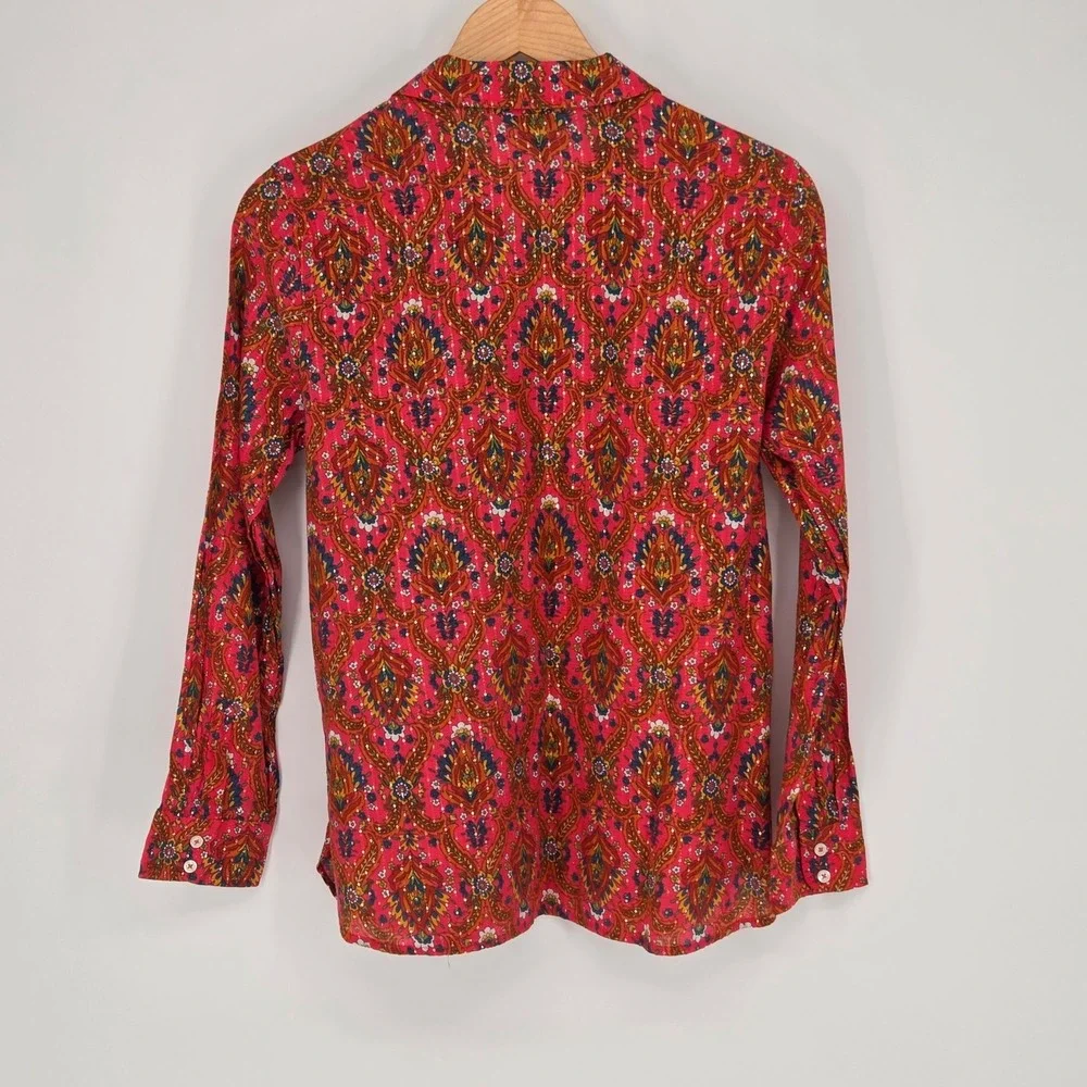 Talbots Petite Medium Pink Paisley Gold Metallic Dot Button Down Shirt Whimsy